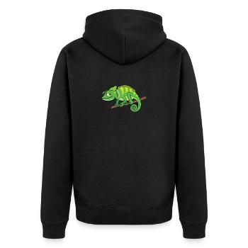 Comic Chameleon Grinning Cute - Unisex Premium Organic Zip Hoodie - black - Back - Nico (187cm)