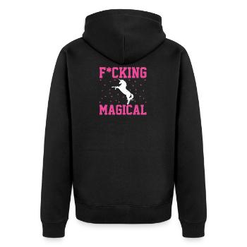 Lustig Einhorn Unicorn Dame Mädchen Frau Geschenk - Unisex Premium Bio Zip Hoodie - Schwarz - Hinten - Nico (187cm)