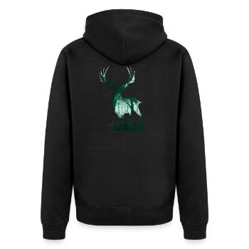 Hirsch Natur - Unisex Premium Bio Zip Hoodie - Schwarz - Hinten - Nico (187cm)