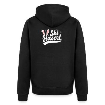 Skihaserl Ski Haserl Skihase Geschenk Apres Ski - Unisex Premium Bio Zip Hoodie - Schwarz - Hinten - Nico (187cm)