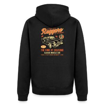 Raggare Vintage Custom Car T Shirt Design - Unisex Premium Bio Zip Hoodie - Schwarz - Hinten - Nico (187cm)