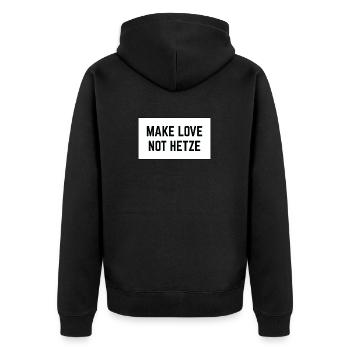 MAKE LOVE NOT HETZE - Unisex Premium Bio Zip Hoodie - Schwarz - Hinten - Nico (187cm)