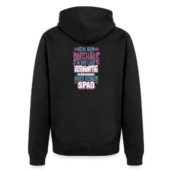 Ich bin Durchaus in der Lage vernünftig zu sein da - Unisex Premium Bio Zip Hoodie - Schwarz - Hinten - Nico (187cm)