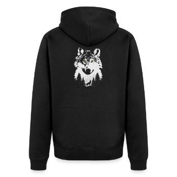 Die künstlerische Naturneuheit des Wolfs im Wald - Unisex Premium Bio Zip Hoodie - Schwarz - Hinten - Nico (187cm)