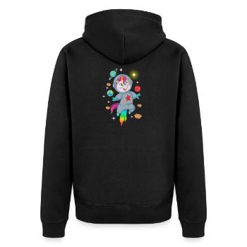 Superheld Astronaut Einhorn im Weltall Unicorn - Unisex Premium Bio Zip Hoodie - Schwarz - Hinten - Nico (187cm)