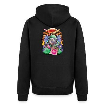Panzer Soldat Atomkrieg Graffiti Frieden auf Erde - Unisex Premium Bio Zip Hoodie - Schwarz - Hinten - Nico (187cm)