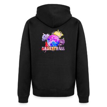 Lustiger Basketball bunt - Unisex Premium Bio Zip Hoodie - Schwarz - Hinten - Nico (187cm)