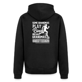 Echte Omas tun Orientierungslauf - Unisex Premium Bio Zip Hoodie - Schwarz - Hinten - Nico (187cm)