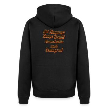 Mit Hammer Zange draht DDR Osten Ossi Spruch - Unisex Premium Bio Zip Hoodie - Schwarz - Hinten - Nico (187cm)