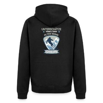 Skifahrer Skier Senior Geschenk Skipiste Skiurlaub - Unisex Premium Bio Zip Hoodie - Schwarz - Hinten - Nico (187cm)