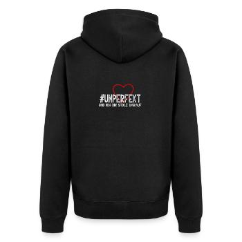 #unperfekt und ich bin stolz darauf - Unisex Premium Bio Zip Hoodie - Schwarz - Hinten - Nico (187cm)