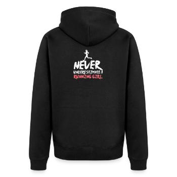 Never Underestimate A Running Girl Marathon Läufer - Unisex Premium Bio Zip Hoodie - Schwarz - Hinten - Nico (187cm)