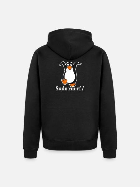 Tux Linux Pinguin Sudo Rm Rf | Computerfreak Hack - Unisex Premium Bio Zip Hoodie - Schwarz