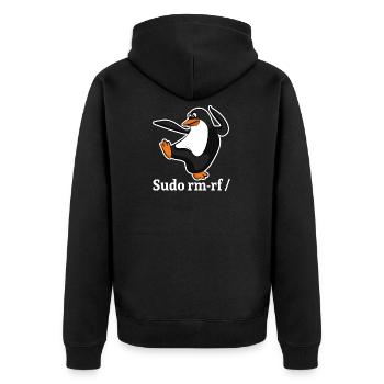 Tux Linux Pingouin Sudo Rm Rf | Computerfreak Hack - Veste à capuche bio Premium Unisexe - noir - Dos - Nico (187cm)