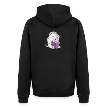 Lesendes Einhorn Buch Nerd Bücherwurm Mundbedeckun - Unisex Premium Bio Zip Hoodie - Schwarz - Hinten - Nico (187cm)