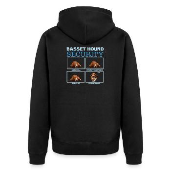 Basset Hound Sicherheit - Unisex Premium Bio Zip Hoodie - Schwarz - Hinten - Nico (187cm)