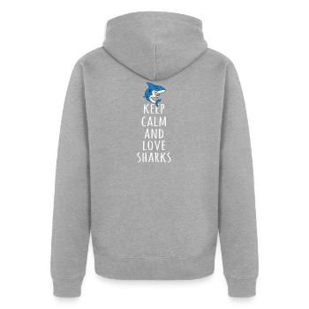 Keep Calm And Love Sharks - Veste à capuche bio Premium Unisexe - gris chiné - Dos - Nico (187cm)