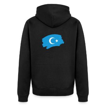 Uyghur flag white crescent blue background - Unisex Premium Organic Zip Hoodie - black - Back - Nico (187cm)
