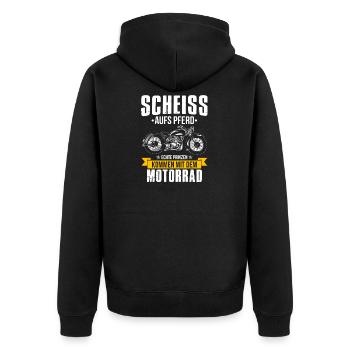 Scheiss aufs Pferd echte Prinzen mit Motorrad - Unisex Premium Bio Zip Hoodie - Schwarz - Hinten - Nico (187cm)