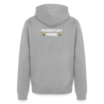 Frankfurt Pride CSD Frankfurt - Unisex Premium Bio Zip Hoodie - Grau meliert - Hinten - Nico (187cm)