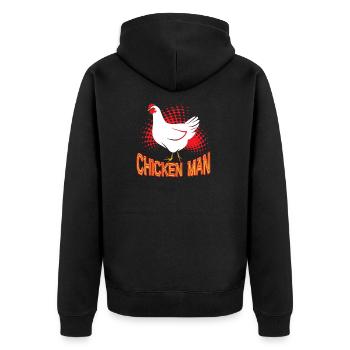 Funny Chicken Man - Unisex Premium Organic Zip Hoodie - black - Back - Nico (187cm)