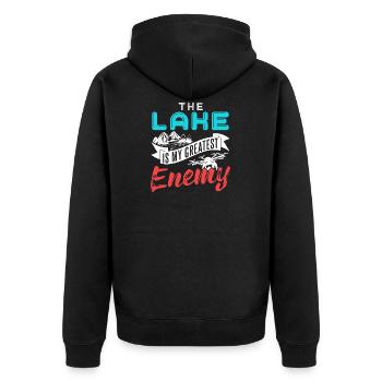 The Lake is my greatest enemy - Unisex Premium Bio Zip Hoodie - Schwarz - Hinten - Nico (187cm)