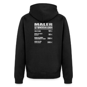 MALER STUNDENLOHN - Unisex Premium Bio Zip Hoodie - Schwarz - Hinten - Nico (187cm)