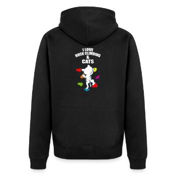 I Love Rock Climbing And Cats Kletterer und Katze - Unisex Premium Bio Zip Hoodie - Schwarz - Hinten - Nico (187cm)