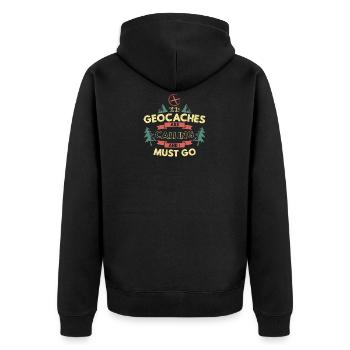 The geocaches are calling geocaching geocacher - Unisex Premium Organic Zip Hoodie - black - Back - Nico (187cm)