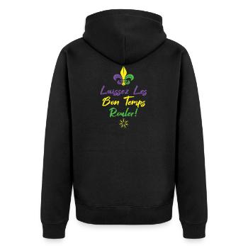 Laissez les bon temps rouler mardi gras party - Unisex Premium Organic Zip Hoodie - black - Back - Nico (187cm)
