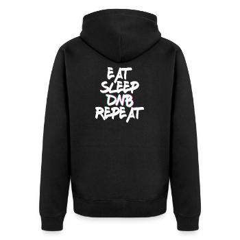 Eat Sleep DNB Repeat Musik Tanzen - Unisex Premium Bio Zip Hoodie - Schwarz - Hinten - Nico (187cm)