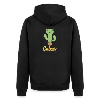 Catcus Katze Kaktus süß Haustier Mieze Geschenk - Unisex Premium Bio Zip Hoodie - Schwarz - Hinten - Nico (187cm)