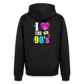 90er Jahre 80er 90s 80s - Unisex Premium Bio Zip Hoodie - Schwarz - Hinten - Nico (187cm)