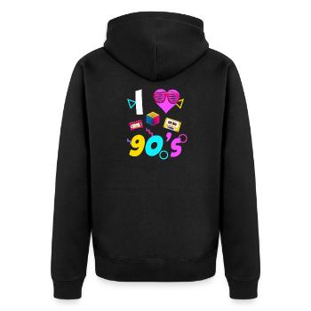 90s 90er Jahre 80s 80er - Unisex Premium Bio Zip Hoodie - Schwarz - Hinten - Nico (187cm)
