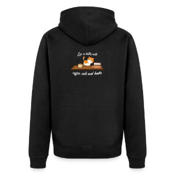La vie est meilleure avec du café, des chats et des livres - Veste à capuche bio Premium Unisexe - noir - Dos - Nico (187cm)