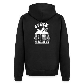 Glück ist zu wandern SHIRT - Mit Freunden - Unisex Premium Bio Zip Hoodie - Schwarz - Hinten - Nico (187cm)