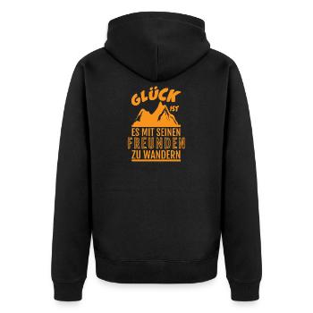 Glück ist zu wandern SHIRT - Mit Freunden - Unisex Premium Bio Zip Hoodie - Schwarz - Hinten - Nico (187cm)
