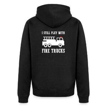Ich spiele immer noch mit Feuerwehrautos - Unisex Premium Bio Zip Hoodie - Schwarz - Hinten - Nico (187cm)