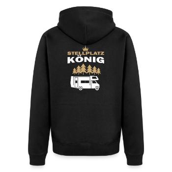 Wohnmobil "Stellplatz König" Camping Camper - Unisex Premium Bio Zip Hoodie - Schwarz - Hinten - Nico (187cm)