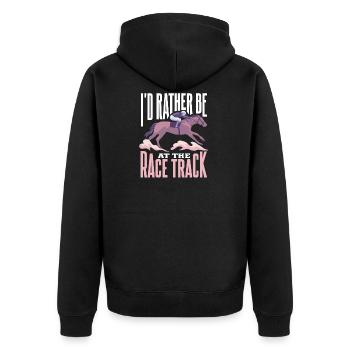 Pferderennen Rennpferd Pferd Jockey Pferderennbahn - Unisex Premium Bio Zip Hoodie - Schwarz - Hinten - Nico (187cm)