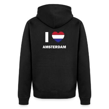 I love Amsterdam - Unisex Premium Bio Zip Hoodie - Schwarz - Hinten - Nico (187cm)