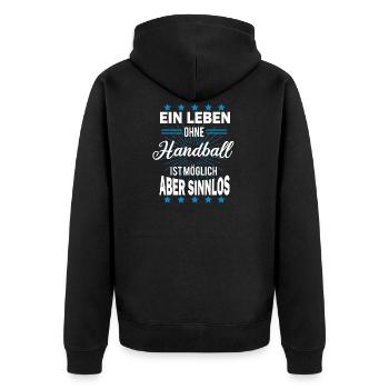 Handball, Handballer Spruch - Unisex Premium Bio Zip Hoodie - Schwarz - Hinten - Nico (187cm)