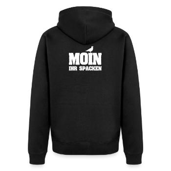 Plattdeutsch Norddeutsch Geschenk Moin ihr Spacken - Unisex Premium Bio Zip Hoodie - Schwarz - Hinten - Nico (187cm)