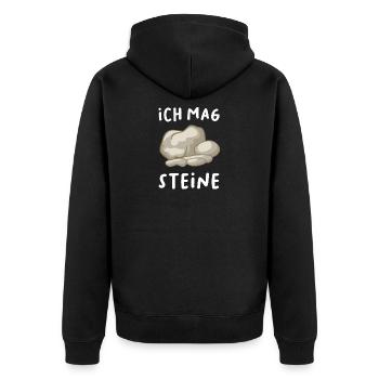 Sarkasmus Lustige Sprüche Ich mag Steine - Unisex Premium Bio Zip Hoodie - Schwarz - Hinten - Nico (187cm)