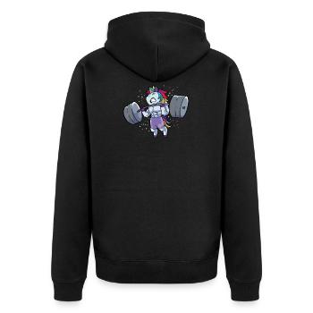 Unicorn Weightlifting Deadlift Fitness Gym Einhorn - Unisex Premium Bio Zip Hoodie - Schwarz - Hinten - Nico (187cm)