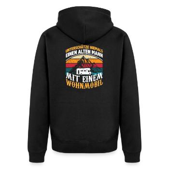 Alter Mann mit Wohnmobil - Opa Camping - Unisex Premium Bio Zip Hoodie - Schwarz - Hinten - Nico (187cm)