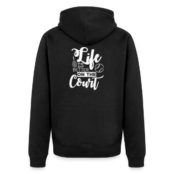 Tennis heute, Tennis Shirt, Tennis Tasche - Unisex Premium Bio Zip Hoodie - Schwarz - Hinten - Nico (187cm)