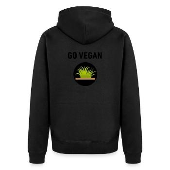 Go Vegan - Veganer - Unisex Premium Bio Zip Hoodie - Schwarz - Hinten - Nico (187cm)