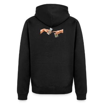 Joint dealer Michelangelo Adams Erschaffung Adams - Unisex Premium Bio Zip Hoodie - Schwarz - Hinten - Nico (187cm)