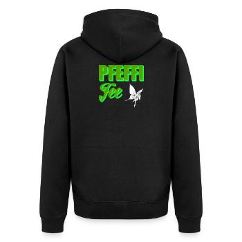 Pfeffi geht immer Pfefferminz Schnaps Party Saufen - Unisex Premium Bio Zip Hoodie - Schwarz - Hinten - Nico (187cm)